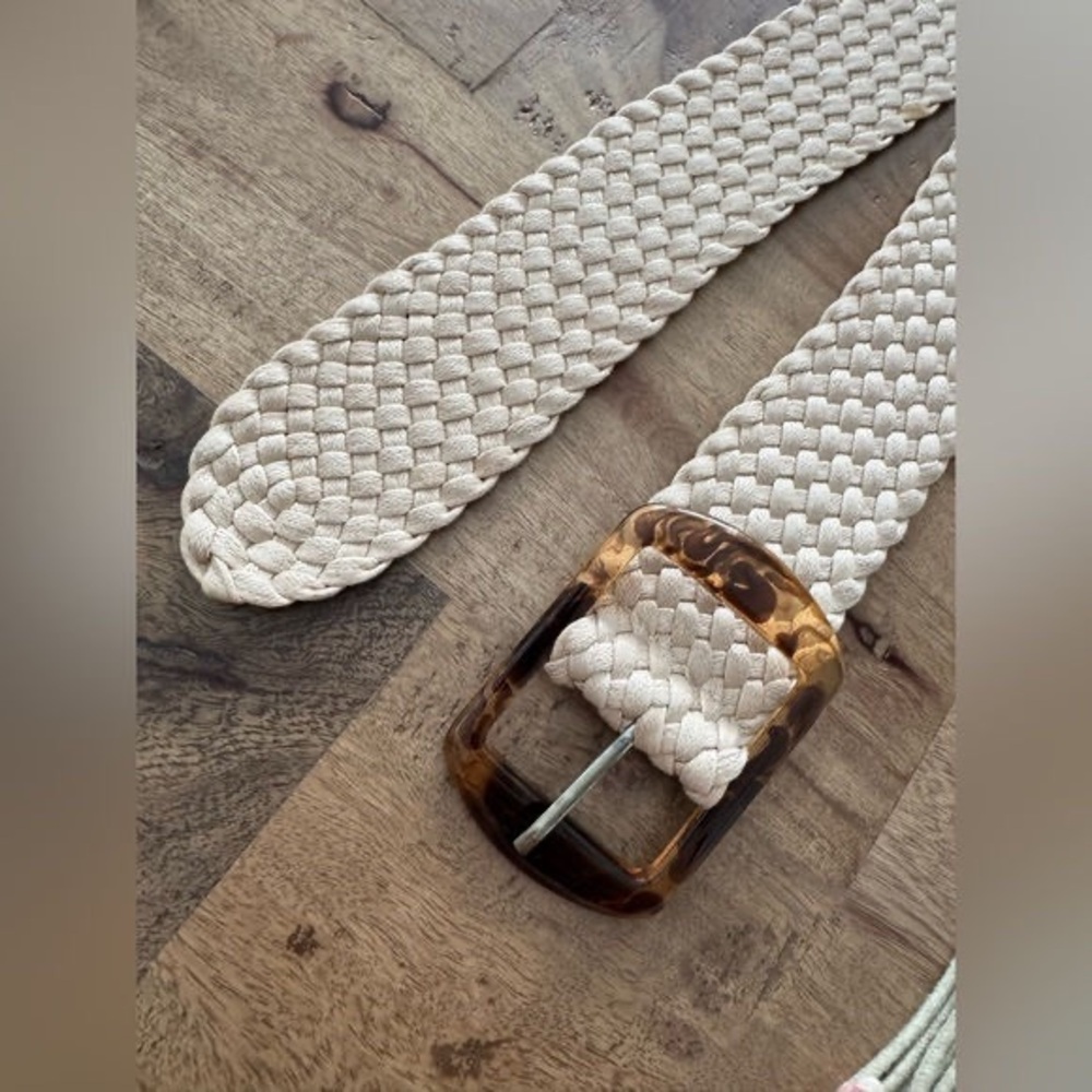 Woven Cream Belt with Brown Buckle